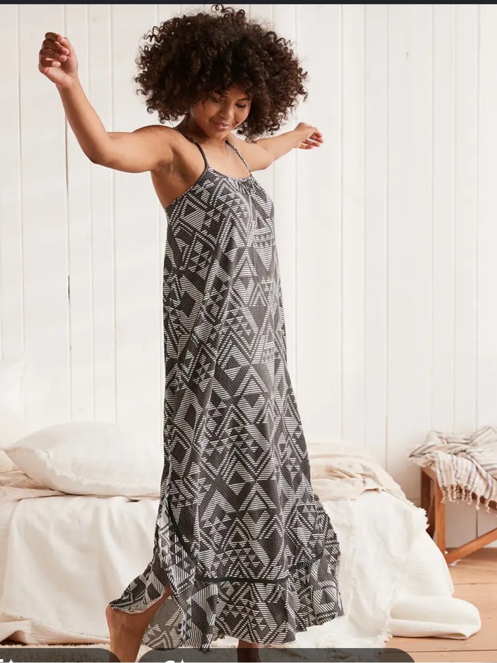 aerie Geometric Boho Spaghetti-Strap Maxi Dress M